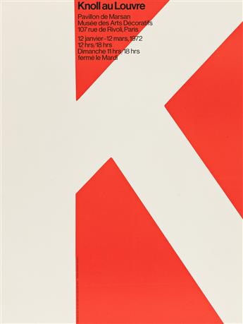 MASSIMO VIGNELLI (1931-2014).  KNOLL AU LOUVRE. Four-part poster. 1972. Each sheet 25½x19½ inches, 64¾x49½ cm. Arti Grafiche Amilcare P
